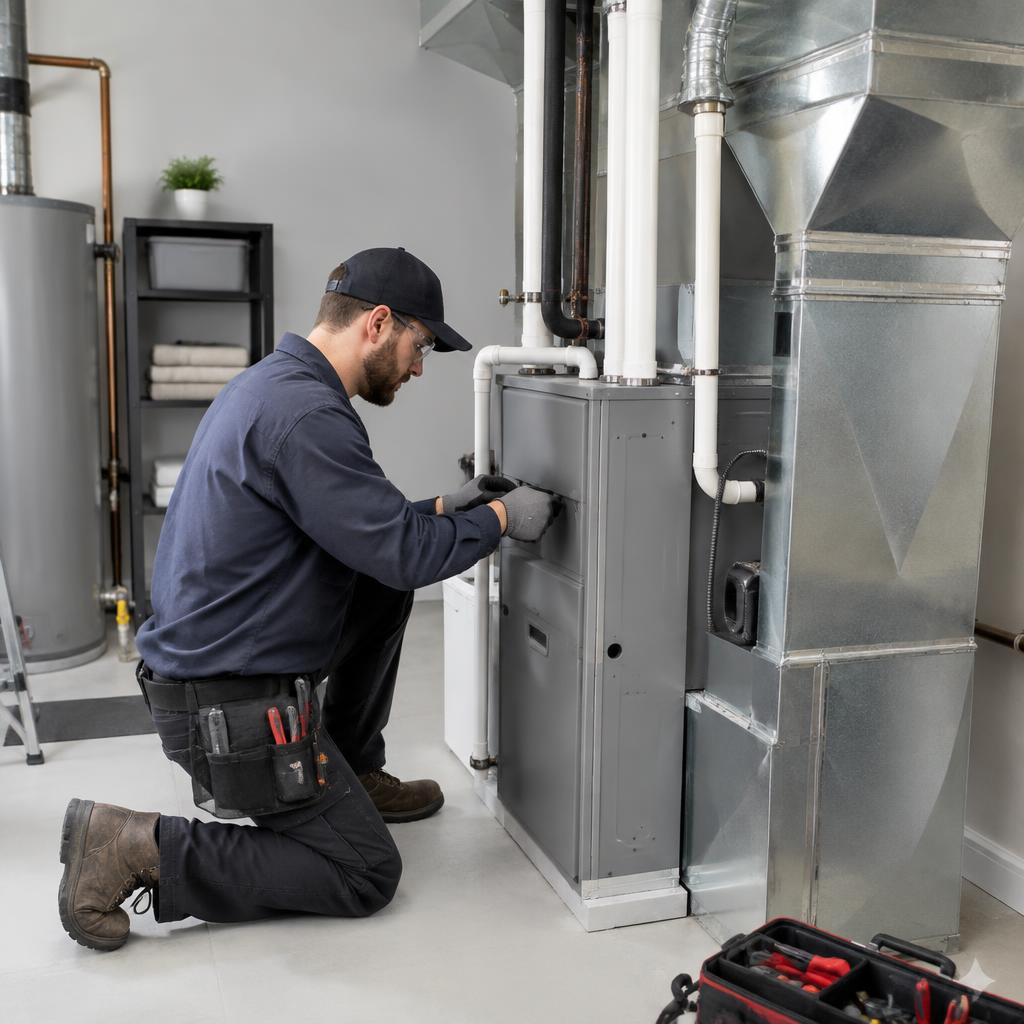 Furnace installation in a home utility room