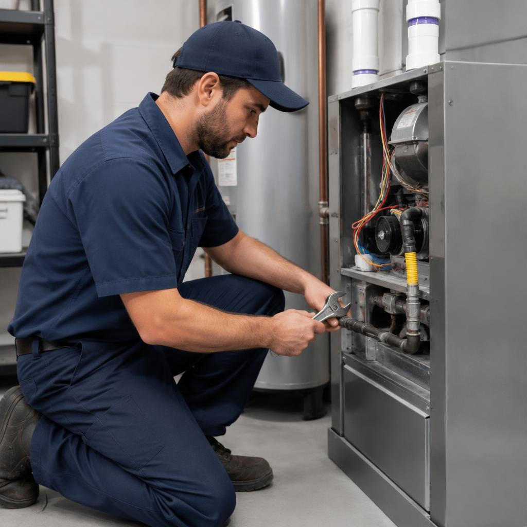 HVAC technician servicing a residential furnace